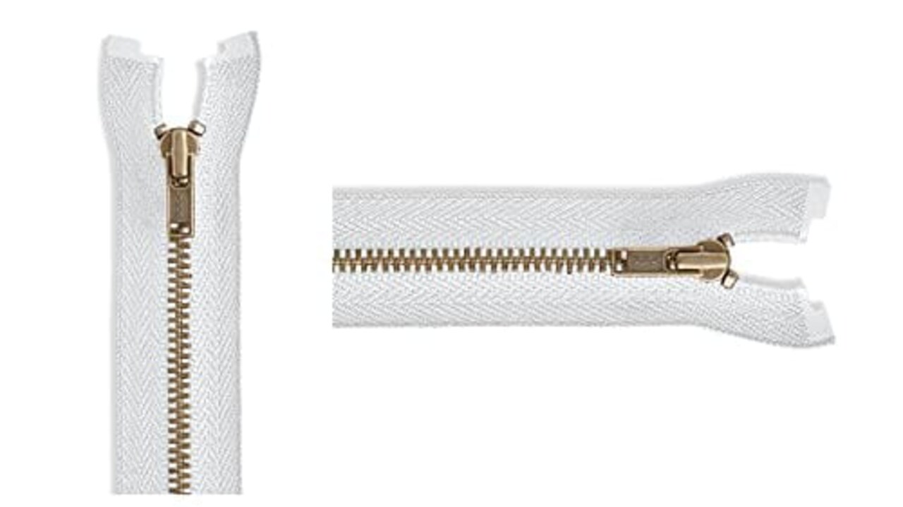 #3 Antique Brass Lightweight White Metal Separating YKK Jacket Zipper - Choose Length - Color: White - 1 Zipper Per Pack - Made in The United States. (16" Inches)